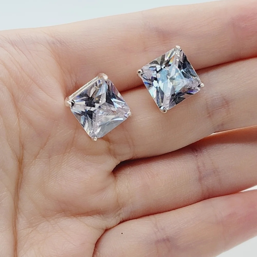 New 5ct 11 mm Cubic Zirconia 925 Sterling Silver earrings